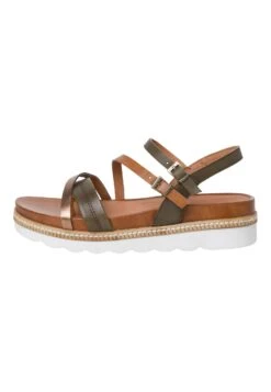 Marco Tozzi Sandalen Met Plateauzool - Khaki Comb